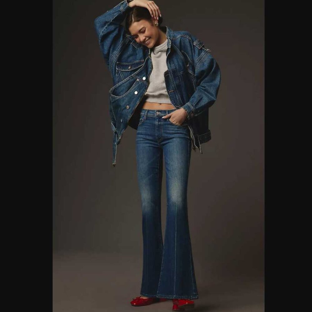 New 33 Mother x Anthropologie The Weekender flare jeans It's A Small World wash